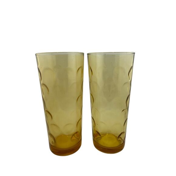 Vintage Hazel Atlas "El Dorado" Thumbprint Amber Tumblers – Set of 2 - Picture 1 of 4